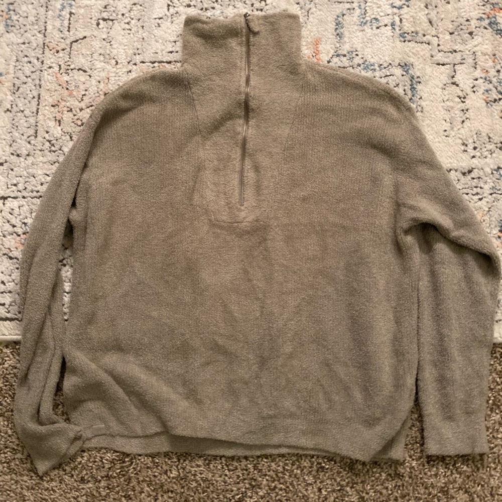Barefoot Dreams CozyChic Shearling Half Zip Tan Size L